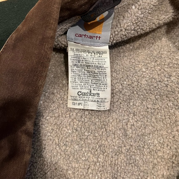 2XL Emerald Green Vtg Distressed Sherpa Lined Carhartt Duck Jacket - Picture 4 of 8